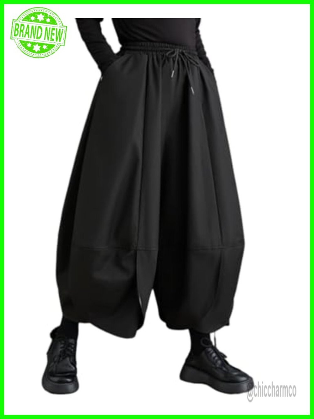 Wide Leg Harem Pants Polyester Rayon Drop Crotch Drawstring Casual